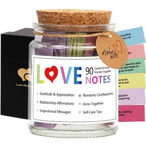 Qunrwe 90 PCS Love Notes Jar,I Love You Gifts for Him Her,Romantic Anniversary Birthday Engagement Wedding Long Distance Couple Gifts for Women Men Husband Wife Boyfriend Girlfriend Lover
