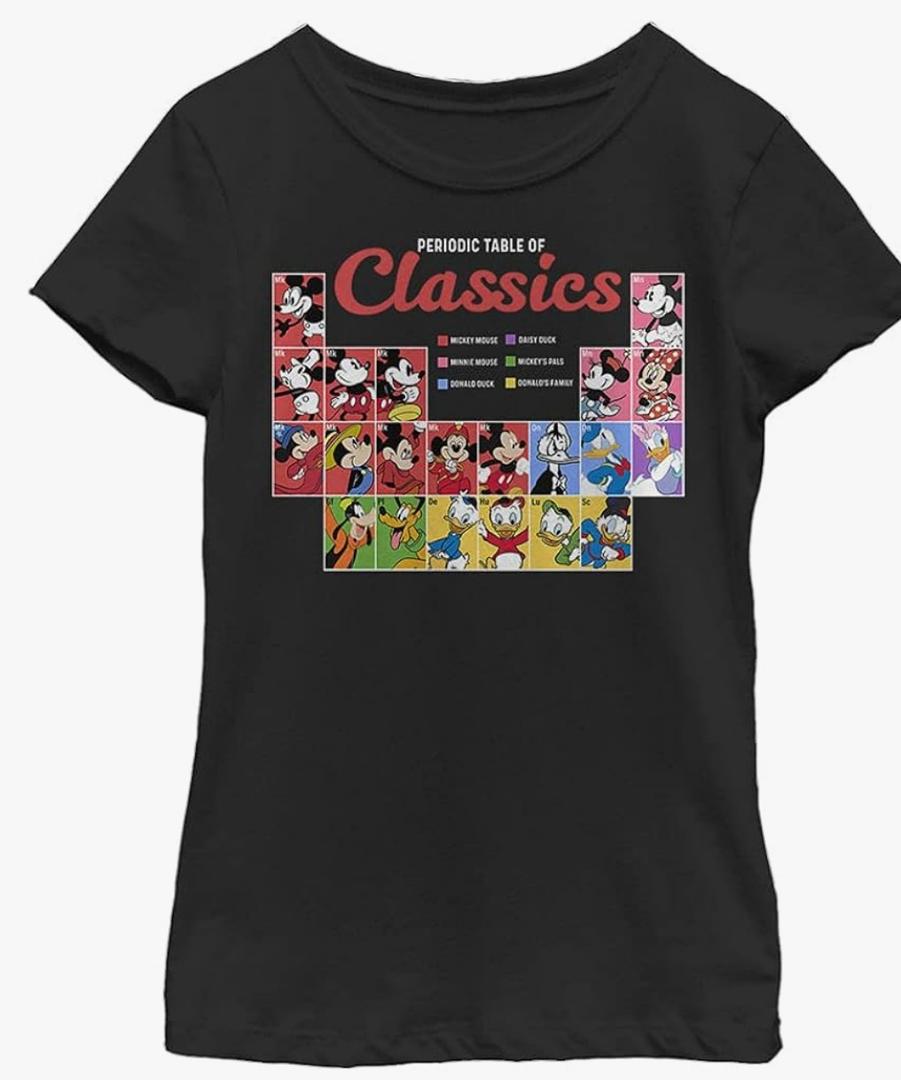 Disney Characters Classic Periodic Girl's Solid Crew Tee, L