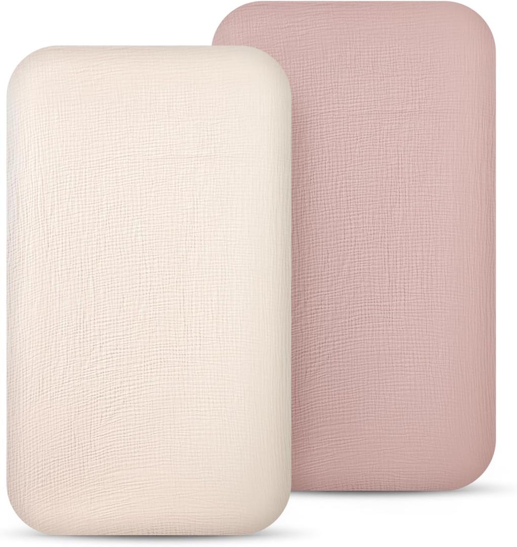 lulumoon Muslin Bassinet Sheets for Baby: Soft Bedside Sleeper Bassinet Fitted Sheets for Boys and Girls