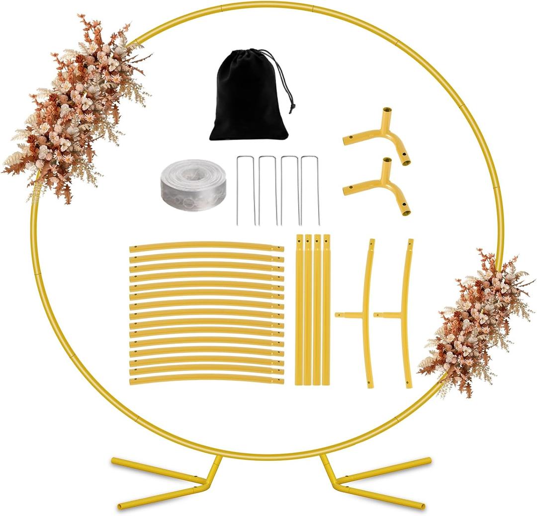 Nisoger 7.2FT Round Backdrop Stand, Circle Gold Balloon Wedding Arch Frame, Metal Wedding Backdrop With Storage Bag For Parties, Baby Shower, Ceremony and Graduation Decorations