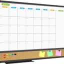 JILoffice Magnetic Calendar Whiteboard & Bulletin Corkboard Combination, Combo Board 24 x 18 Inch, Black Aluminum Frame Wall Mounted Board for Office Home and School with 10 Push Pins