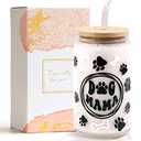 Dog Mama Gifts 16oz  Glass Cups with Lids Straws