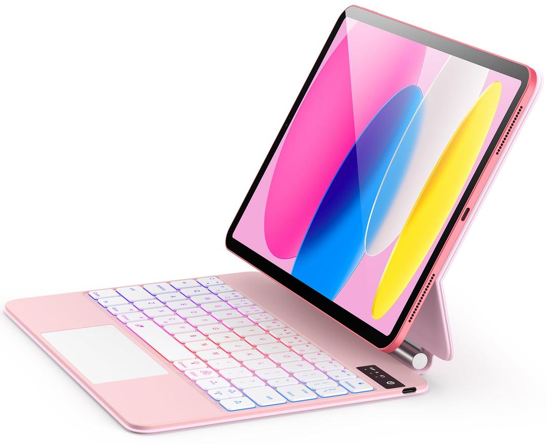 For iPad (A16) 11th &10th generation Case with Keyboard,Backlight Multi-Touch Trackpad for iPad 11th Gen 2025 11 inch&10th Gen 2022 10.9 inch, Magic-Style with Floating Cantilever Stand,T-Pink