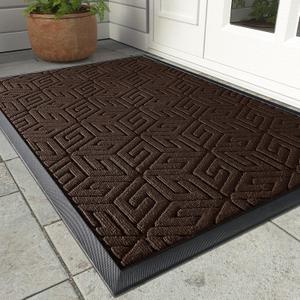 Yimobra Front Door Mat Outside Entrance 17x29.5, Waterproof All-Season Weather Doormat, Stain and Fade Resistant, Indoor Outdoor Entryway Welcome Mat, Non Slip Natural Rubber, Easy Clean Patio, Brown