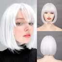 WERD Short White Bob Wig Bangs Straight White Wig for Women Natural Synthetic Short Wig Bangs for Daily Party Cosplay Halloween