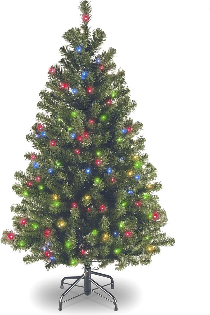 National Tree Company Pre-Lit Artificial Full Christmas Tree, Green, North Valley Spruce, Multicolor Lights, Includes Stand, 4.5 Feet