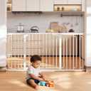 Cumbor 36.6-64" Extra Wide Baby Gate for Stairs, Dog Gates for Doorways, Auto-Close Pet Gate Indoor, Pressure Mounted Walk Through Safety Child Gate for Kids Toddler, Tall Pet Puppy Fence Gate, White