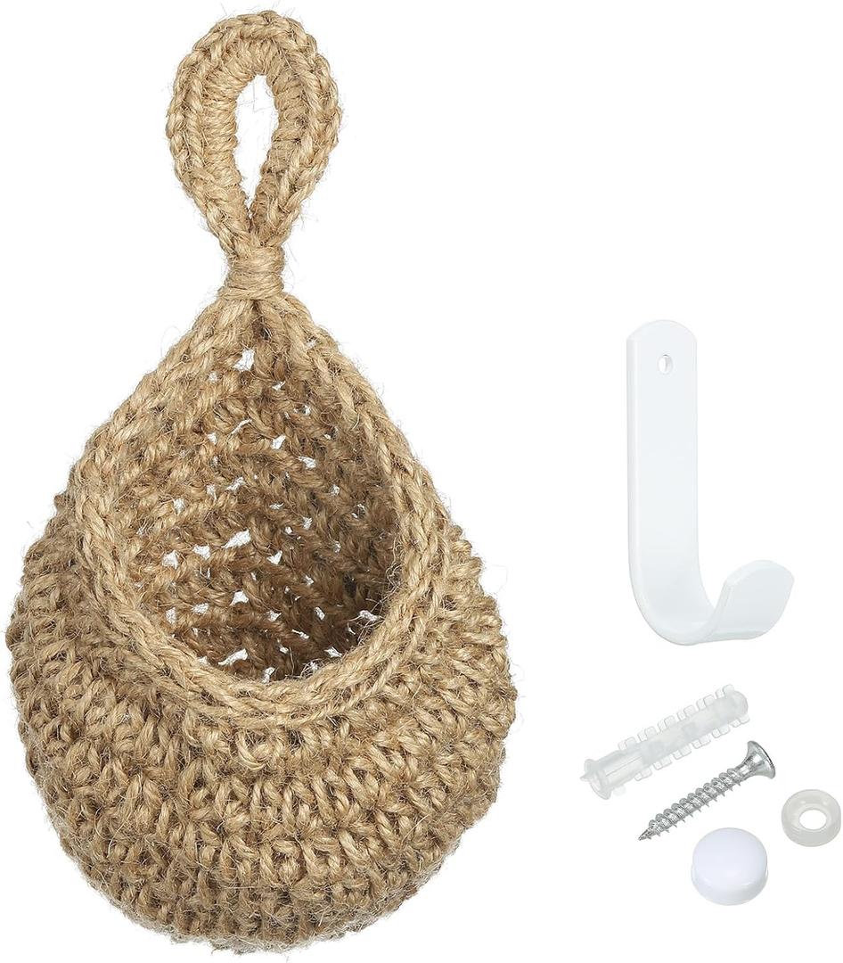 PATIKIL Hanging Fruit Baskets for Kitchen, Mini Size Teardrop Home Decor Storage Hand-Woven Wall Hanging Basket for Garlic Potato Vegetable, Brown