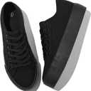 Waluzs Platform Sneakers for Women Low Top Platform Shoes Lace Up Womens Canvas Shoes Breathable White Tennis Shoes (8, Full Black)