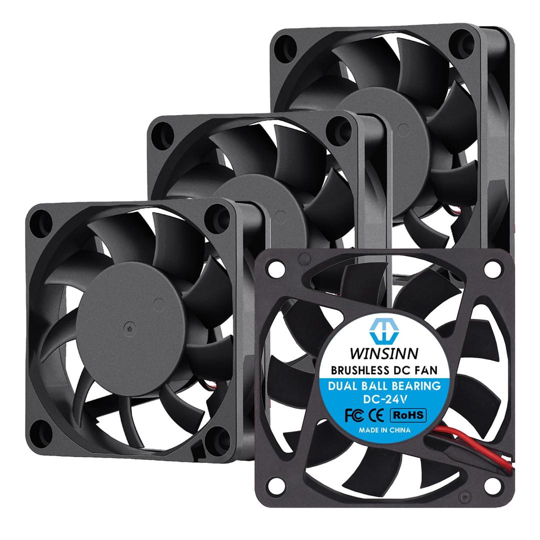 WINSINN 60mm 24V Fan - Dual Ball Bearings 5000 RPM 6015 Cooling Fan for Industrial Equipment/Automotive Cooling/Server Racks, 30cm Cable with XH2.54-2PIN, Brushless 60x15mm (4Pcs)