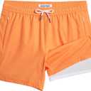 maamgic 5inch Mens Swimming Trunks with Compression Liner 2-in-1 Swim Trunks Stretch Quick Dry Swim Shorts Zipper Pockets (Orange, XL)