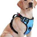 rabbitgoo Dog Harness Medium Sized, No Pull Pet Harness with Soft Padded Handle, Adjustable Reflective Vest with 3 Buckles, Easy Walking Harness with 2 Leash Clips, Light Blue, M