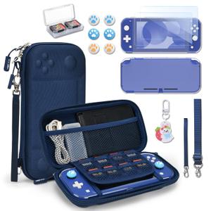 Younik Switch Lite Case, Portable Switch Lite Carrying Case, 14 in 1 Accessories Kit with Carrying Case, Protective Cover, Game Card Case, Screen Protectors, Thumb Grips, Pendant and straps (Blue)