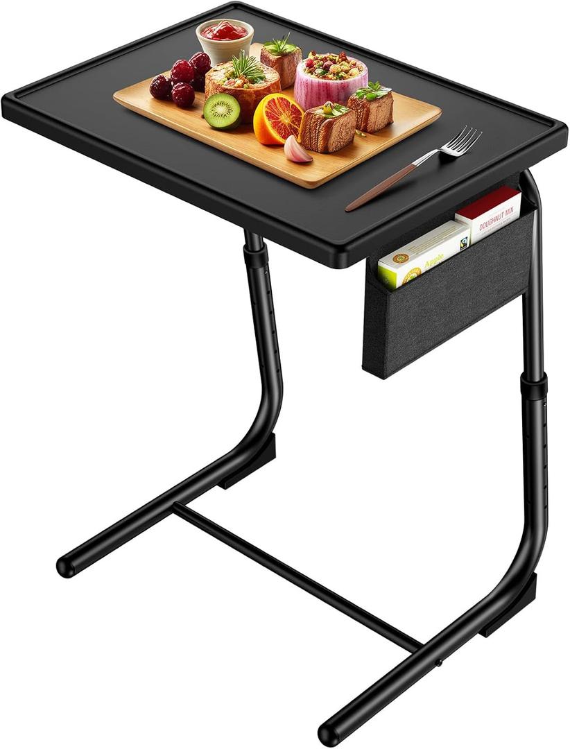 HUANUO TV Tray, Adjustable TV Dinner Tray, 20.5 x 15.4 inch Folding Tray Table with Storage Pocket, 6 Height Settings, 3 Angle Adjustments, Comfortable Couch Desk for Bed & Sofa, HNTT04B