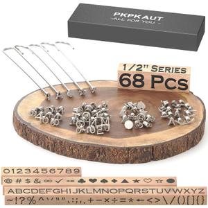 Mini Branding Irons, Assorted Characters Custom Wood Branding Iron Personalized for Wood Working, Leather Hat, Felt, Cowhide, BBQ Brander & Bread Logo, Steak Branding Iron for Food and More (68PCS 1/2" Number/Alphabet/Symbol&Punctuation Set)