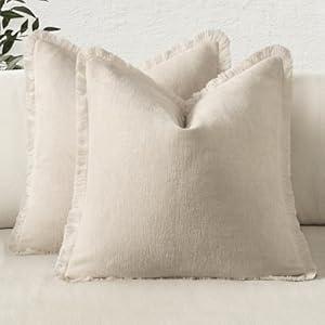 MIULEE Decorative Cream White Throw Pillow Covers 20x20 Inch Set of 2 Soft Cozy Boho Farmhouse Couch Pillow Covers with Tassels Chenille Accent Pillowcases for Spring Sofa Bed Living Room Home Decor
