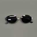 COASION Vintage Small Oval Aesthetic Sunglasses Retro for Women Men Hippie Cool Metal Frame Sun Glasses (A3 Silver Frame/Black Lens)