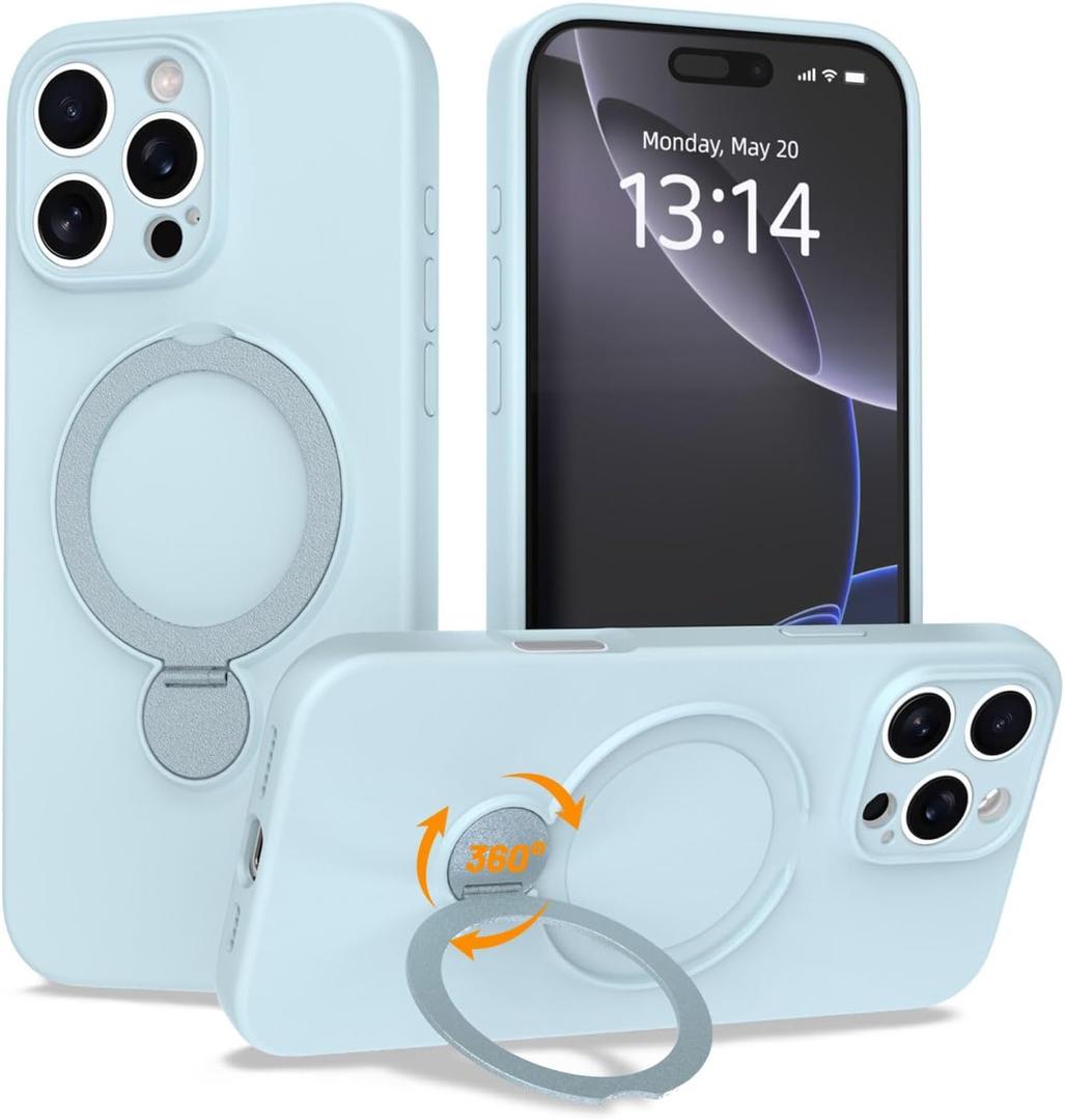 Upgraded 360 Spin for iPhone 14 Pro Max Silicone case with Invisible Stand, Soft Anti-Scratch Microfiber Lining Inside Phone Cover with Kickstand Rotatable for Women and Men, Blue