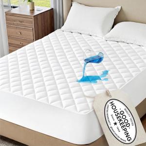 Bedsure Queen Mattress Protector, Quilted Waterproof Mattress Protector with Deep Pocket up to 22 Inches, Soft Breathable Noiseless Bed Pad Topper, Queen Bed Cover for Home, Bedroom, Hotel White