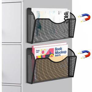 Magnetic File Holder 2 Pockets File Folder Organizer, Office Hanging Magazine Rack for Refrigerator, White Board, No Drilling Paper Document Holder Mail Organizer for File Cabinets