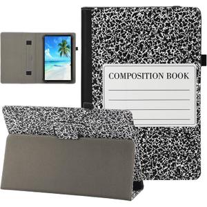 Universal 10 10.1 Inch Android Tablet Case, Dluggs Slim Folding Stand Folio Leather Case Cover for 9.5-11 Inch Tablet with Hand Strap, Composition Book