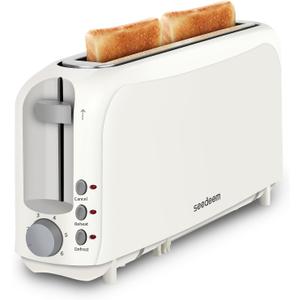 SEEDEEM 2 Slice Slim Toaster, Single 10" Long Slot Toaster Fits Bagels & Artisan Bread, 6 Shade Settings, Cancel/Reheat/Defrost, Removable Crumb Tray, Auto Shut-Off, White (3.54 x 14.37 x 6.89 inches)