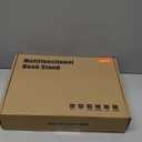 Book Stand for Reading, Adjustable Book Holder with 360 Rotating Bases, Foldable Designs, and Elastic Clips, Multifunctional Display Stand for Recipe, Cookbooks, Magazines, Tablets, Laptops (Dark Wood)