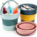 3 Pack Collapsible Plastic Bucket, 2.6 Gallon/10L Foldable Round Tub with Handle, Folding Portable Fishing Water Pail, Space Saving Outdoor Waterpot for Garden Camping Car Mop Cleaning Beach
