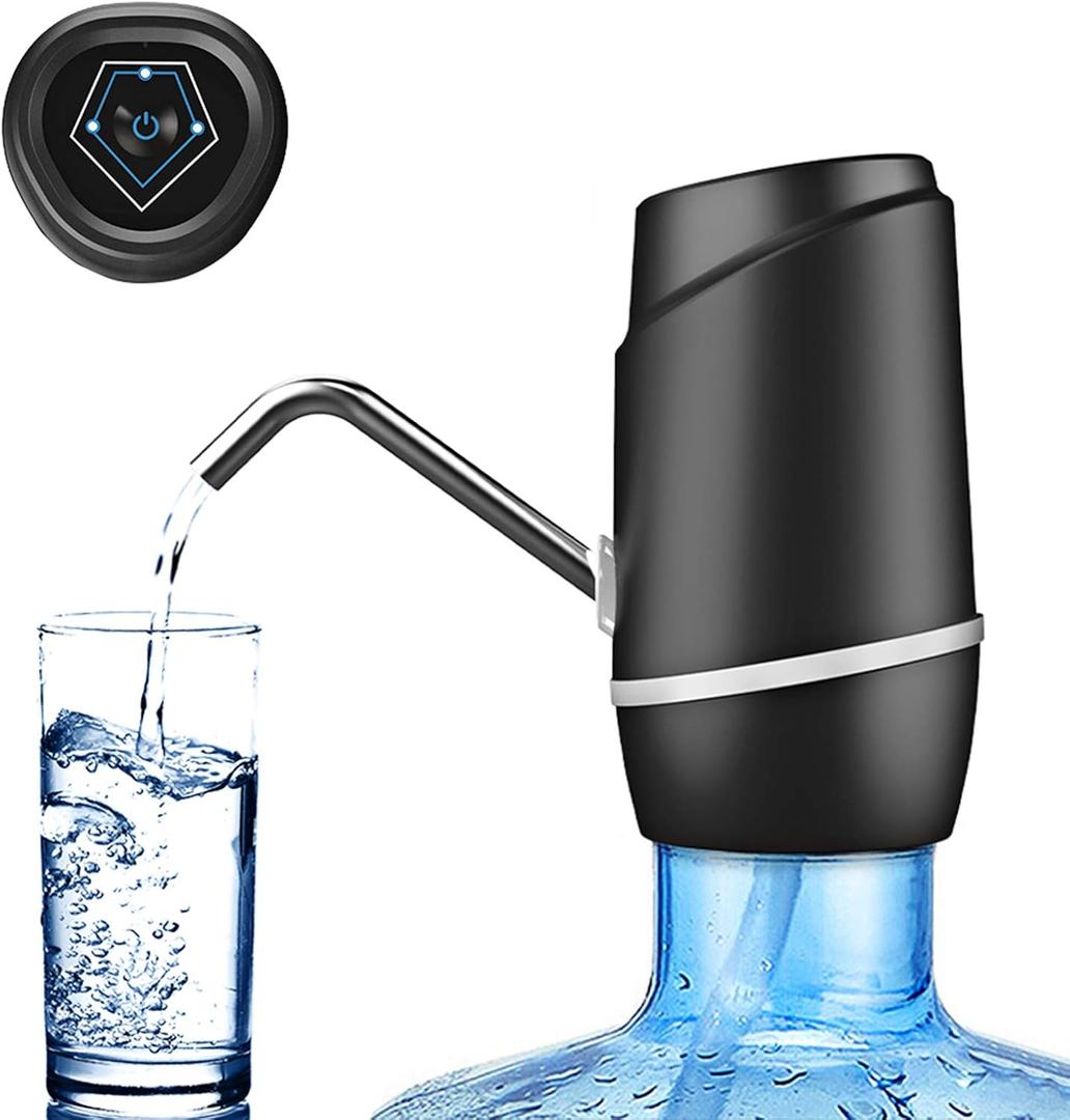 5 Gallon Electric Drinking Portable Water Dispenser, Universal USB Charging Water Bottle Pump For 2-5 Gallon With 2 Silicone (Black)