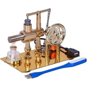 Hot Air Stirling Engine Motor Model,Stirling Engine Kit, Single-Cylinder Metal Stirling Engine External Combustion Engine Motor,DIY Hot Air Engine Gift of Air for Adults Desktop EducationalToy (Gold)