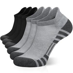 Airacker Ankle Athletic Running Socks Cushioned Breathable Low Cut Sports Tab Socks for Men and Women (6 Pairs), Size 9-12, Black & Grey