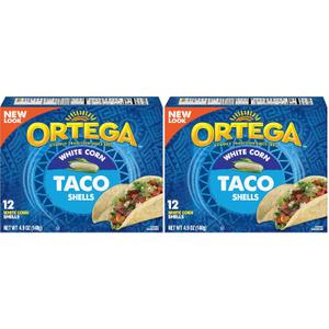 Ortega Taco Shells, White Corn, 4.9 Ounce,12 Shells (Pack of 2), BB Date 05/13/2026