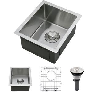 PEPO 13 x 15 Inch Undermount Bar Sink - 16 Gauge Stainless Steel Single Bowl, High-end Handmade Square Kitchen Sink for RV, Bar, Prep, or Outdoor Use