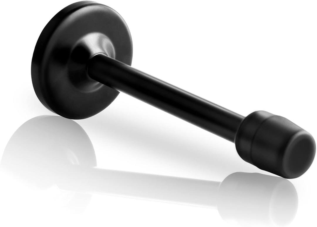 Door Stoppers, 6 Inch Long Door Stop Heavy Duty Stainless Steel Doorstops Wall Mount Door Stops with Sound Dampening Rubber Tip, Modern Door Stoppers for Bottom of Door, Black 1 Pack