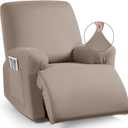 TAOCOCO Recliner Chair Covers 4-Pieces for Oversized Recliner, Stretch Recliner Slipcover for Large Recliners Washable Polyester Soft Fabric Furniture Protector (Oversized Recliner, Khaki)