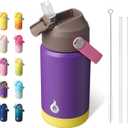 BJPKPK Insulated Water Bottle with Straw Lid, 12oz Thermo Water Bottles with Soft Nozzle, Flex Handle & Non-slip Boot, BPA Free Leak Proof Stainless Steel Metal Thermo, Tumblers, Cups,Violet