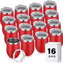 16 Pack Stainless Steel Wine Tumblers 12 oz Insulated Vacuum Wine Cup Set Double Wall Stainless Steel Stemless Mug Glasses for Coffee Soda Whiskey Outdoor Travel (Red)