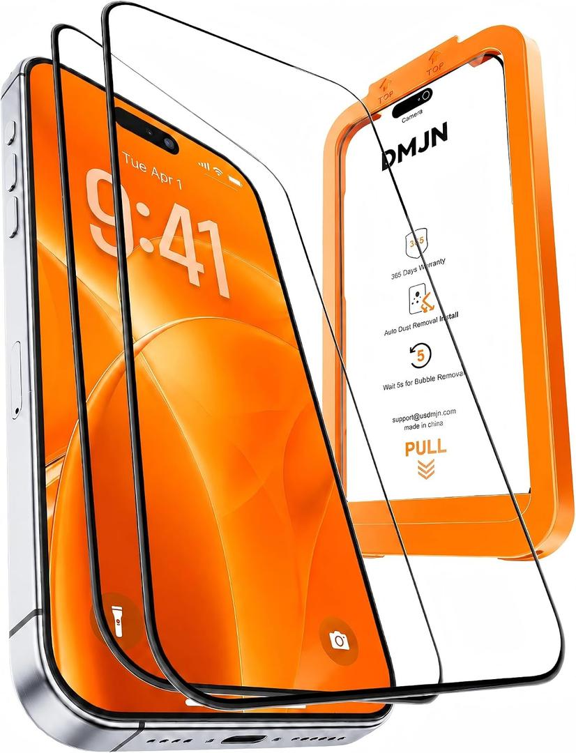 DMJN UNBREAK Designed for iPhone 17 Pro Screen Protector 6,3 Inch (N0.1 Military Grade Shatterproof) Tempered Glass, Easy Installation, Case Friendly, Full Coverage, 9H+ Glass, HD Clear, 2 Pack