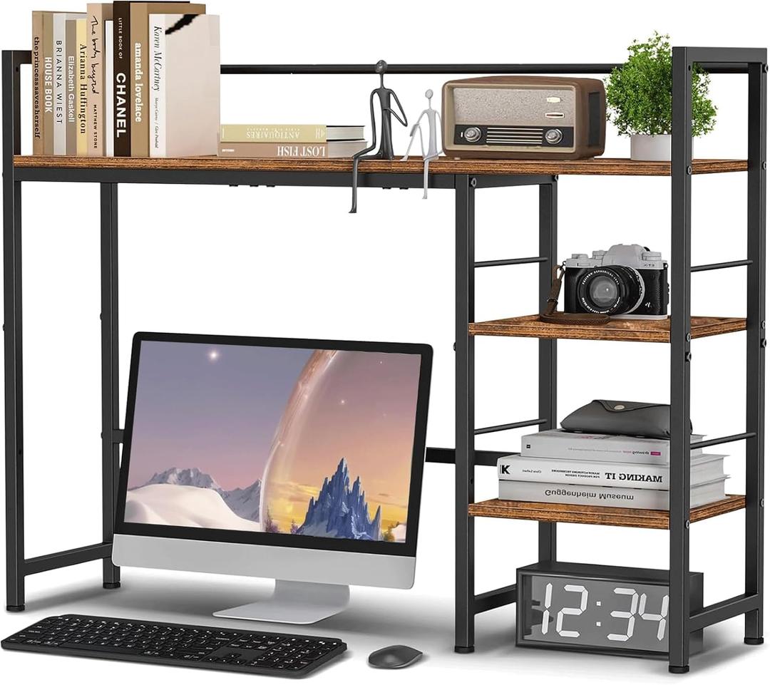 HavenlyYouth Desk Shelf, 38.6 Inch Wood Desk Organizer Shelf for Computer Monitor, Desk Hutch Storage, Desktop Shelf for Top of Desk, 3 Tier Desktop Bookshelf for Home Office Dorm, Rustic