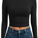 Trendy Queen Womens Long Sleeve Crop Tops Basic Slim Fitted Shirts Spring Fashion Outfits 2026 Teen Girl Clothes (X-Small, Black)