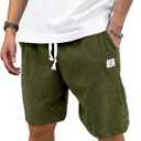 PLEPAN Mens Corduroy Shorts Casual Elastic Waist Drawstring Summer Beach Short (3X-Large, Army Green)