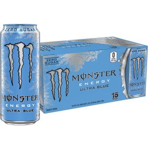 Monster Energy Ultra Blue, Sugar Free Energy Drink, 16 Ounce (Pack of 15) (EXP 07/12/25)