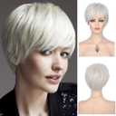 Short Cream White Wigs for Women Synthetic Natural Party Cosplay Pixie Wig with Wig Cap