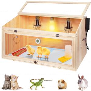 Brooder Box for Chicks, 32" Chicken Nesting Box with Heat Lamp, Thermostat, Pet Diaper, Feeder, Waterer for Quails, Bunnies, Hamsters, Lizards