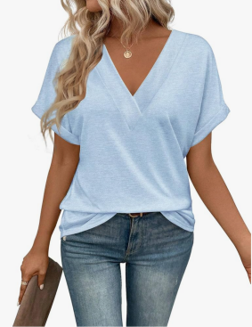 T Shirts Short Sleeve V Neck Tees Womens Tops Beach Vacation Fashion Clothes 2025 Casual Summer Spring Fall Outfits Size Medium