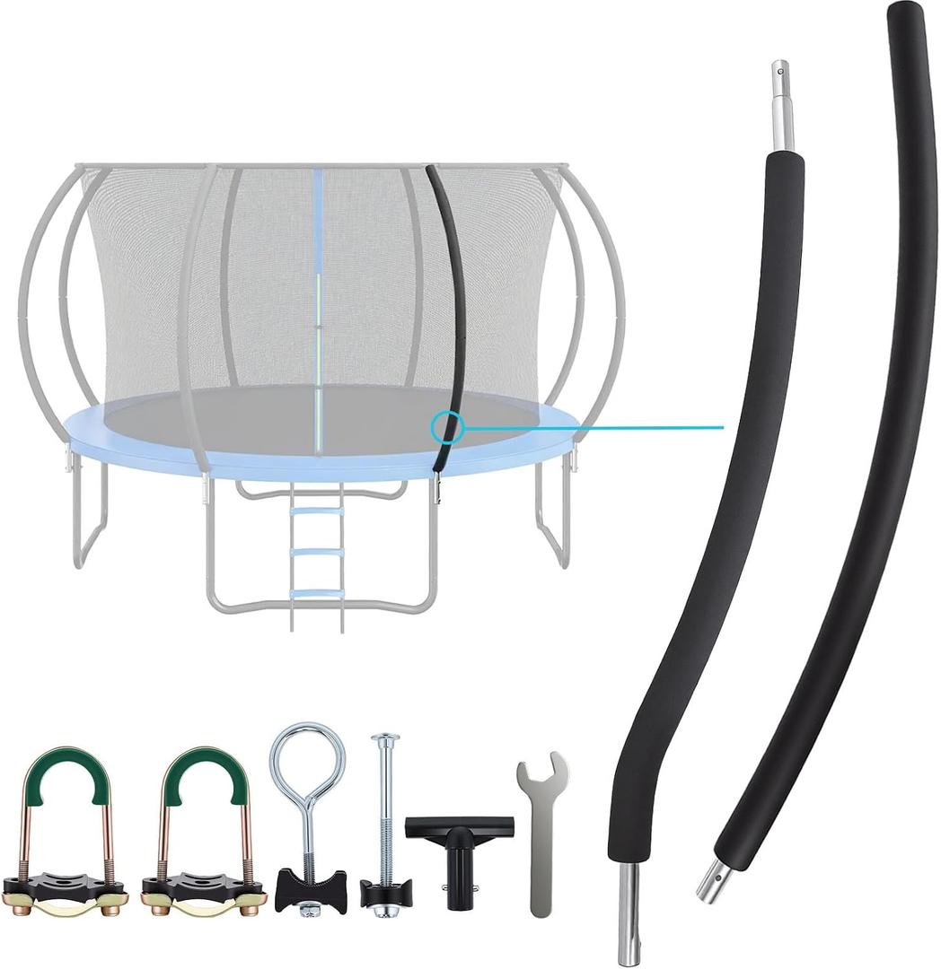 Wadoy Trampoline Poles Replacement Enclosure Poles Kit Universal Fits 6 Straight or Curved Poles Round Frame with Clamp and Hardware for 12Ft, 13Ft, 14Ft, 15Ft, 16 Ft Trampolines