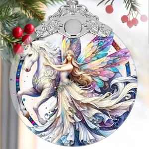 Unicorn and Fairy Stained Glass Christmas Tree Ornaments - Christmas Decoration, 2025 Holiday Decor & Gift Ideas