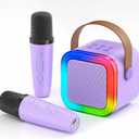 Mini Karaoke Machine for Kids,Portable Bluetooth Speaker with 2 Wireless Microphones,Toddler Music Player Toys,Easter Birthday Gifts for 3,4,5,6,7,8,9,10,11,12+Years Old Girls Boys(Purple)