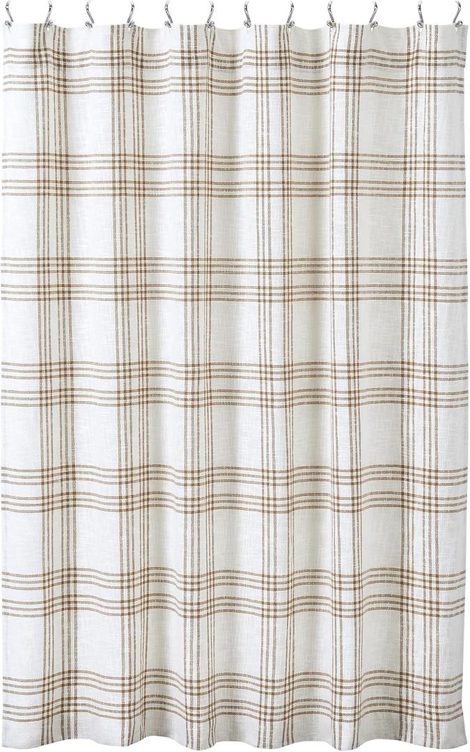 VHC Brands Plaid Shower Curtain, Wheat, 72x73