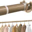 Closet Rods for Hanging Clothes, 17 to 54 Inches Stepless Adjustable Metal Closet Rod, 1.3 Inches Heavy Duty Clothes Hanging Rod for Closet Wardrobes Laundry RV(Wood Grain)